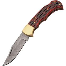 Couteau Pliant Damas Emberlock Manche Os Rouge Jigged Mitres Argent DM1419