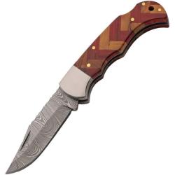 Couteau Pliant Damas Forge Lockback Manche Bois Rouge et Marron DM1416RD