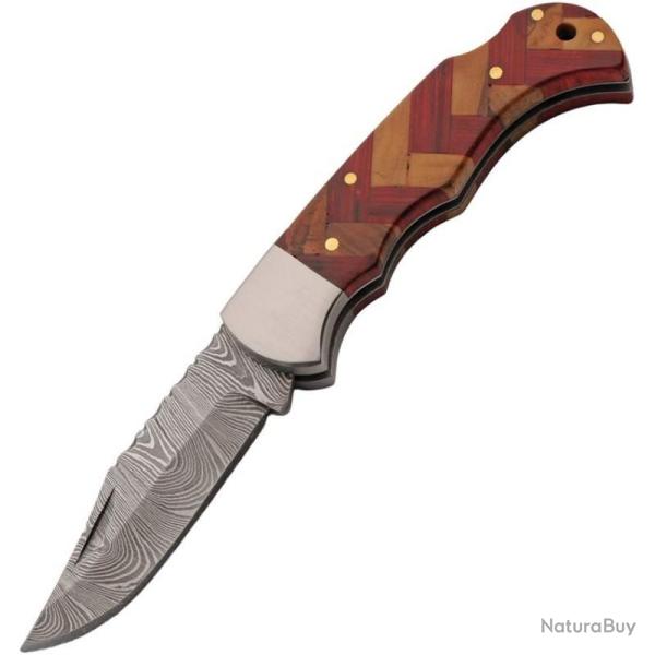 Couteau Pliant Damas Forge Lockback Manche Bois Rouge et Marron DM1416RD