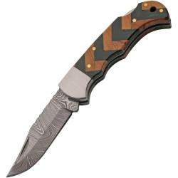 Couteau Pliant Damas Forge Lockback Manche Bois Vert et Marron DM1416GN