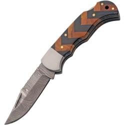 Couteau Pliant Damas Forge Lockback Manche Bois Bleu et Marron Mitres Inox DM1416BL