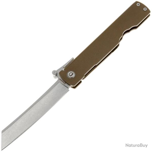 Couteau Daggerr Higonokami Framelock Reverse Tanto Acier VG-10 Manche Acier Marron DGRHGBRSW