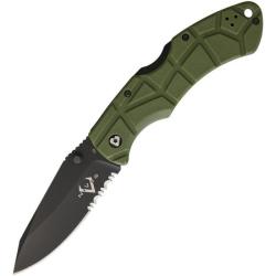 Couteau V Nives Rocky Vert Dentel&eacute; Lame Acier D2 Manche Lockback VNI30213