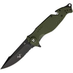 Couteau V Nives TGL Trailblazer OD Green Dentel&eacute; Lame Acier D2 Manche Linerlock VNI23GPSBGR
