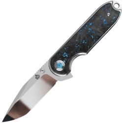 Couteau QSP Knife Nebula Lame Acier 14C28N Manche Fibre de Carbone Fragment&eacute;e Bleue QS168C