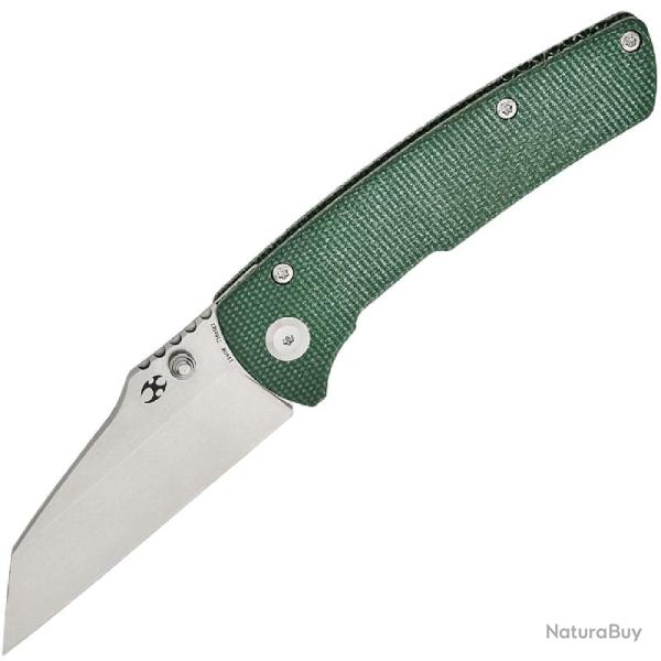 Couteau Kansept Main Street Lame Acier 154CM Manche Micarta Vert Liner Lock KT1015E2