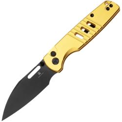 Couteau Bestechman Vector Lame Acier D2 Manche Aluminium Anodis&eacute; Dor&eacute; Button Lock BTKMK15E