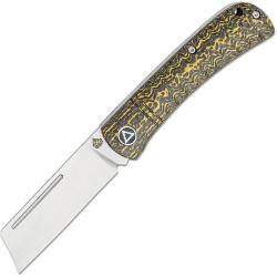 Couteau QSP Knife Hedgehog Lame Acier 14C28N Manche Fibre de Carbone Dor&eacute; Sculpt&eacute; Slip Joint QS142C
