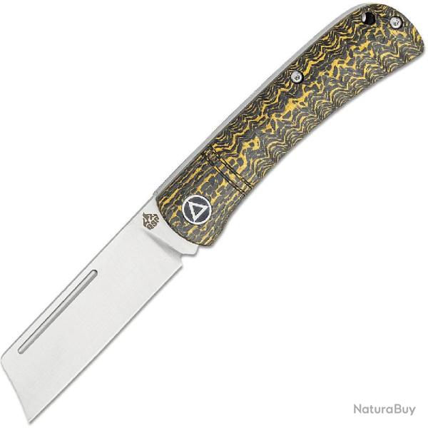 Couteau QSP Knife Hedgehog Lame Acier 14C28N Manche Fibre de Carbone Dor� Sculpt� Slip Joint QS142C