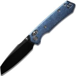 Couteau Miguron Knives Vatso Lame Acier M390 Manche Titane Bleu Cristallis&eacute; Crossbar MGR631ABJBU