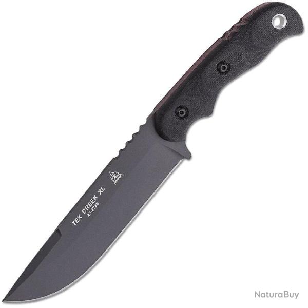 Couteau TOPS Knives TEX Creek XL Lame Acier 1095 Manche Micarta Noir �tui Cuir Made In USA TPTEXXL02