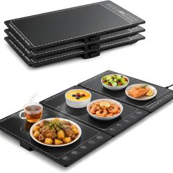 Chauffe-Plat &Eacute;lectrique Pliable en Verre,3-in-1 Chauffante Pliable avec Temp&eacute;ratures R&eacute;glables 30-12