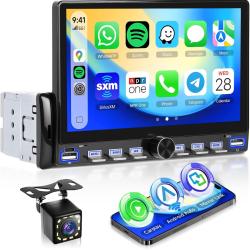 Ecran Carplay sans Fil Autoradio 1Din avec Android Auto, &Eacute;cran Tactile 7 Pouces Poste Radio Voiture