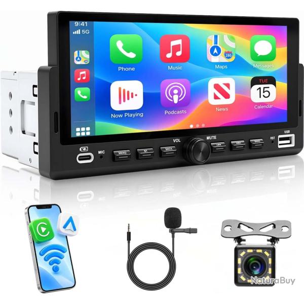 Ecran CarPlay Autoradio 1 DIN 6,86" InCell, Android Auto sans Fil Trajets et Voyages Stationnement F