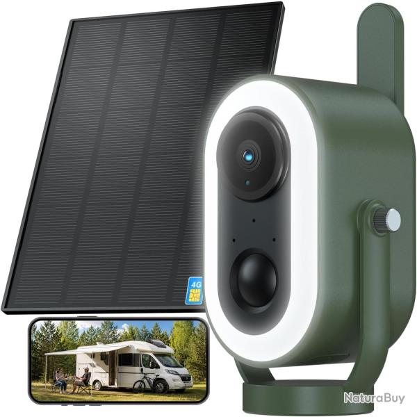 Cam�ra 4G avec Carte SIM Solaire Magn�tique sans Fil Ext�rieur 2K Camera avec 3W Panneau Solaire 600