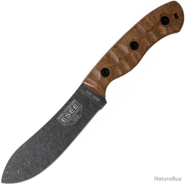 Couteau ESEE Knives JG5 Nessmuk Lame Acier 1095 Manche Micarta Marron Sculpt� �tui Cuir ESJG5