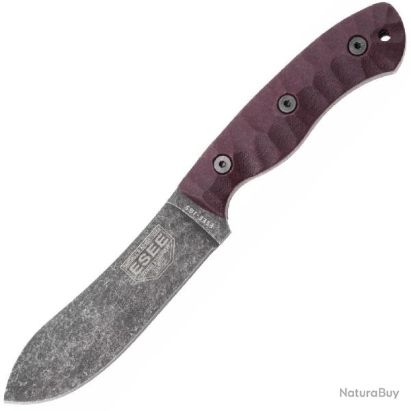 Couteau ESEE Knives JG5 Nessmuk Lame Acier 1095 Manche Micarta Bordeaux �tui Cuir Made In ESJG5LM