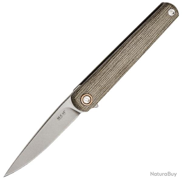 Couteau MKM Flame Lame Acier M390 Manche Micarta Vert et Titane Frame Lock Made In Italy MKMFL01GCT