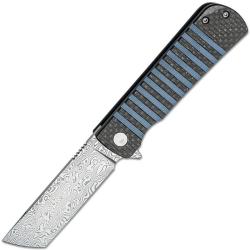 Couteau Bestech Titan Damas Lame Acier Damas Manche G10 Bleu et Fibre de Carbone Liner Lock BTKL05A