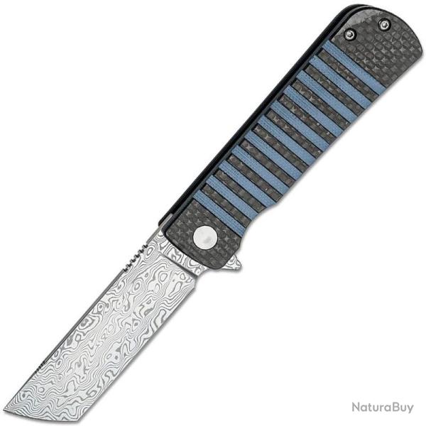 Couteau Bestech Titan Damas Lame Acier Damas Manche G10 Bleu et Fibre de Carbone Liner Lock BTKL05A