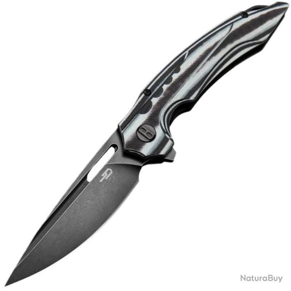 Couteau Bestech Ornetta Lame Acier N690 Manche G10 Noir et Blanc et Fibre de Carbone Liner BTKL02D