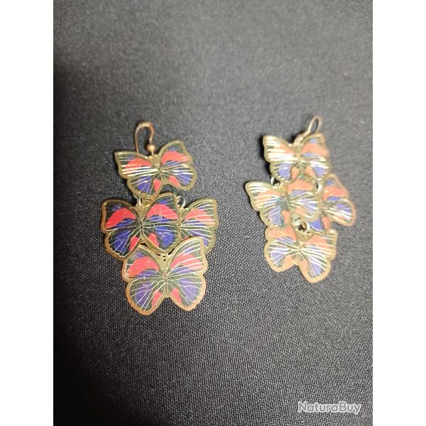 boucles d'oreilles  vintages en �mail cloisonn� (cuivre et �mail)  1970
