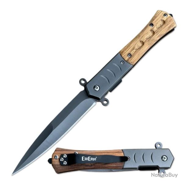Couteau ElitEdge Wood Lame Acier 440C Manche Bois Linerlock EE10A108WD