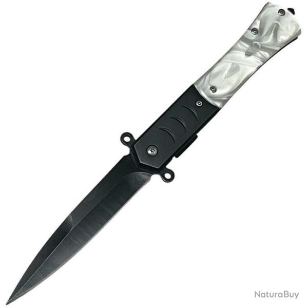 Couteau ElitEdge White Swirl Lame Acier 420C Manche Acrylique Linerlock EE10A108PB