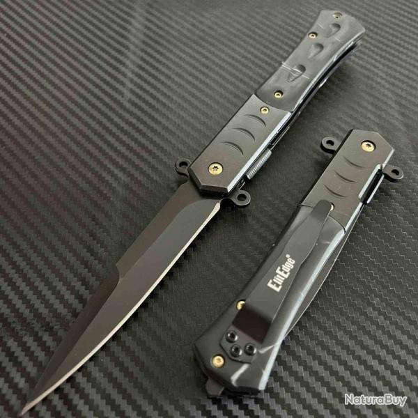 Couteau ElitEdge Black Marble Lame Acier 440C Manche Synth�tique Linerlock EE10A108BKB