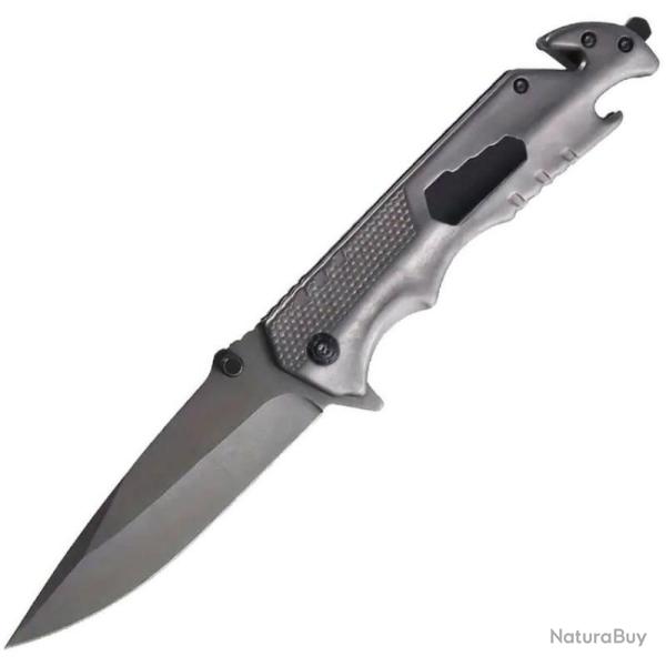 Couteau ElitEdge Gray Lame Acier 440C Manche Acier inoxydable Linerlock EE10A103GY