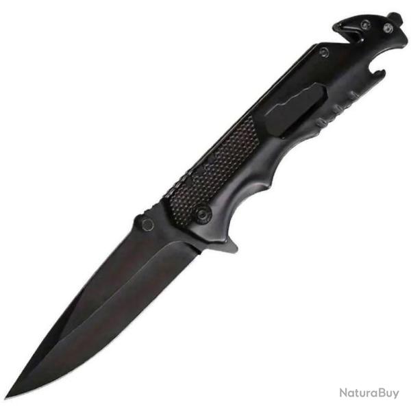 Couteau ElitEdge Black Lame Acier 440C Manche Acier inoxydable Linerlock EE10A103BK