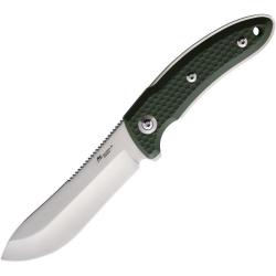 Couteau Katz Pro Hunter Lame Acier 9Cr18MoV Manche G10 Vert Etui Cuir KTZPRO45G10GN
