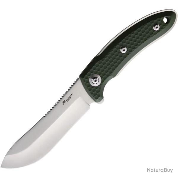 Couteau Katz Pro Hunter Lame Acier 9Cr18MoV Manche G10 Vert Etui Cuir KTZPRO45G10GN
