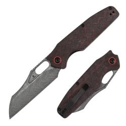 Couteau Tenable Knives Tuckamore Lame Acier Damas Manche Carbone Rose Rouge/Noir Liner Lock B1052A4