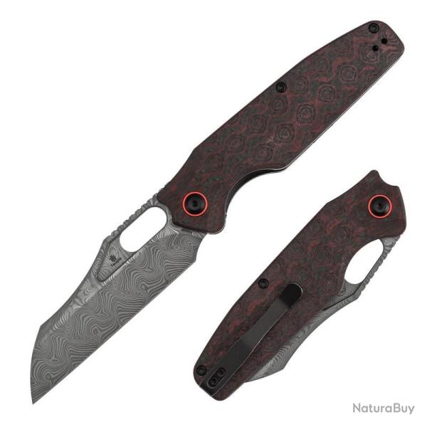 Couteau Tenable Knives Tuckamore Lame Acier Damas Manche Carbone Rose Rouge/Noir Liner Lock B1052A4