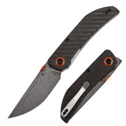 Couteau Pliant Tenable Knives Tarkin Lame Acier Damas Manche Carbone Twill/G10 Liner Lock B1078A4