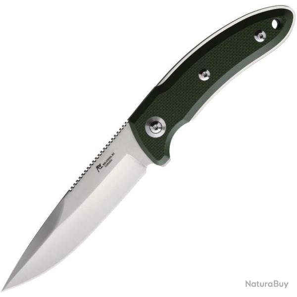 Couteau Katz Predator Lame Acier 9Cr18MoV Manche G10 Vert textur� Etui Cuir KTZPDT5G10GNT