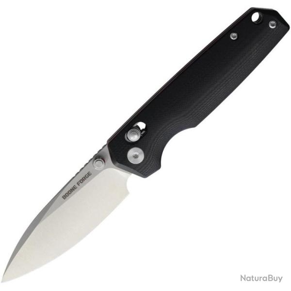 Couteau Boone Forge Lame Acier Sandvik 14C28N Manche G10 Noir Crossbar Lock BFG900