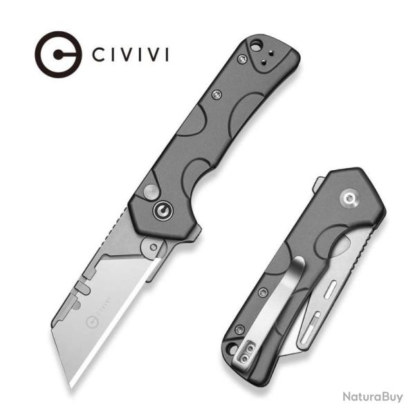 Couteau Civivi Pulsara Utility Lame Acier 6Cr13 Manche Aluminium Gris Button Lock CIVC24041F4
