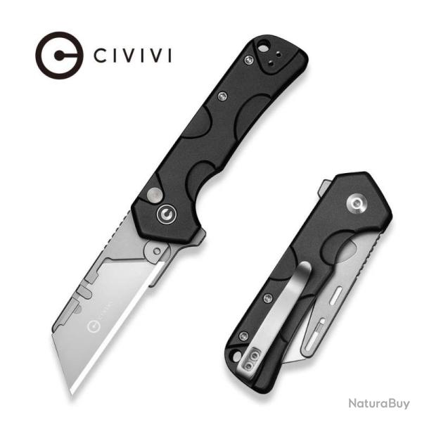 Couteau Civivi Pulsara Utility Lame Acier 6Cr13 Manche Aluminium Noir Button Lock CIVC24041F1