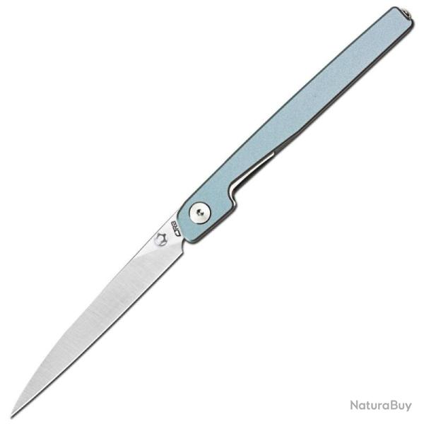 Couteau CJRB Lanky Lame Acier Sandvik 14C28N Manche Aluminium Bleu Clair Liner Lock J1965PBU