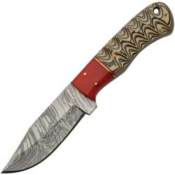 Couteau de Chasse Damas Red Haze Kiri Lame Acier Manche Pakkawood Marron Etui Cuir DM1382