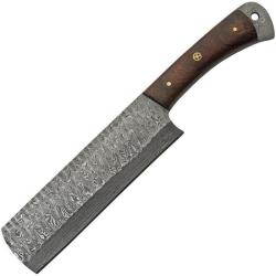 Couperet Damas Style Cleaver Lame Acier Manche Bois Etui Cuir DM1265
