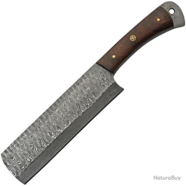 Couperet Damas Style Cleaver Lame Acier Manche Bois Etui Cuir DM1265