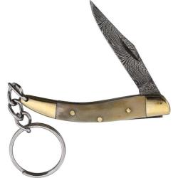 Porte-Cl&eacute;s Couteau Pliant Damas Lame Acier Manche Os Blanc DM1025