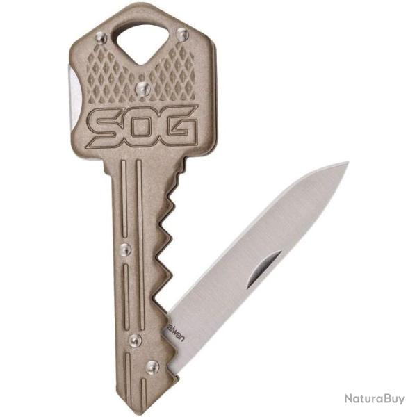 Couteau SOG Key Knife Lame Acier Inox Manche Acier Laiton Lockback SOGKEY102CP