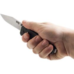 Couteau SOG Flare SAT A/O Lame Acier 8Cr13MoV Manche GRN Noir Linerlock SOGFLA1001CP