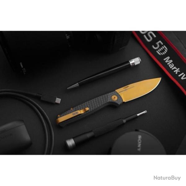 Couteau SOG Terminus SJ LTE Lame Acier S35VN Manche Carbone Or Slipjoint SOGTM1007BX