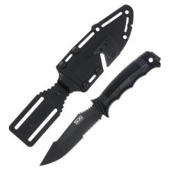 Couteau SOG Seal Strike Deluxe Lame Acier AUS-8 Dent&eacute;e Manche GFN Noir &Eacute;tui Nylon Taiwan SOGSS1003CP
