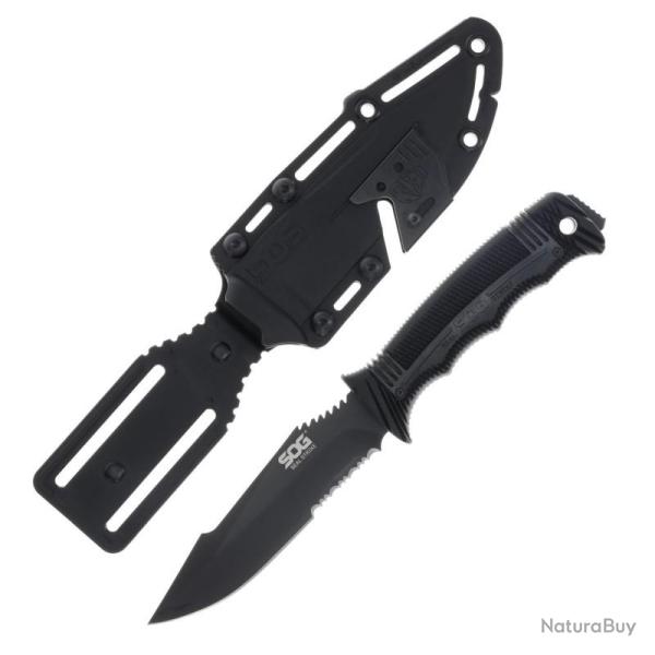 Couteau SOG Seal Strike Deluxe Lame Acier AUS-8 Dent�e Manche GFN Noir �tui Nylon Taiwan SOGSS1003CP